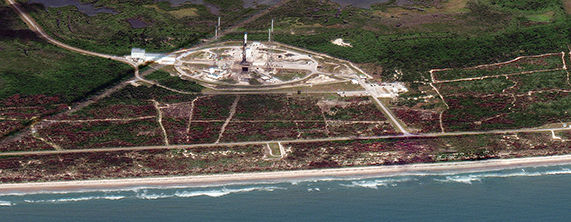 Maxar’s WorldView-3 satellite collected a high off-nadir image of a SpaceX Falcon 9 rocket on June 5, 2021. The rocket blasted off from SLC 40 at Cape Canaveral, Florida. Also captured in the image is an airplane flying past the launch pad.