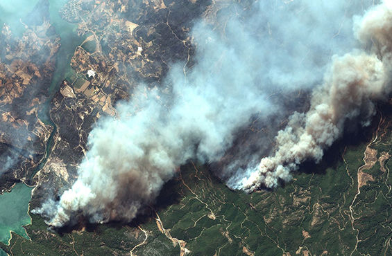 Plumes of smoke caused by 2021 wildfires can be seen from the skies above southern Turkey.