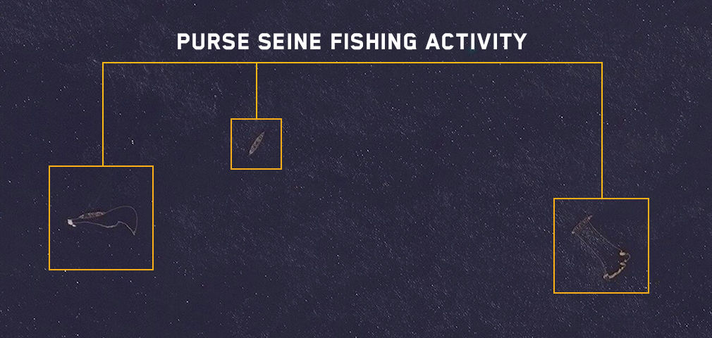 graphic overlay on a satellite image of ships on the water